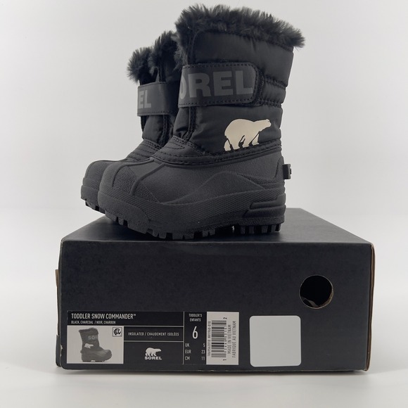 Sorel Toddler 6 Snow Commander Boot‎ Black Charcoal Waterproof Winter Snow NWB - Picture 1 of 9